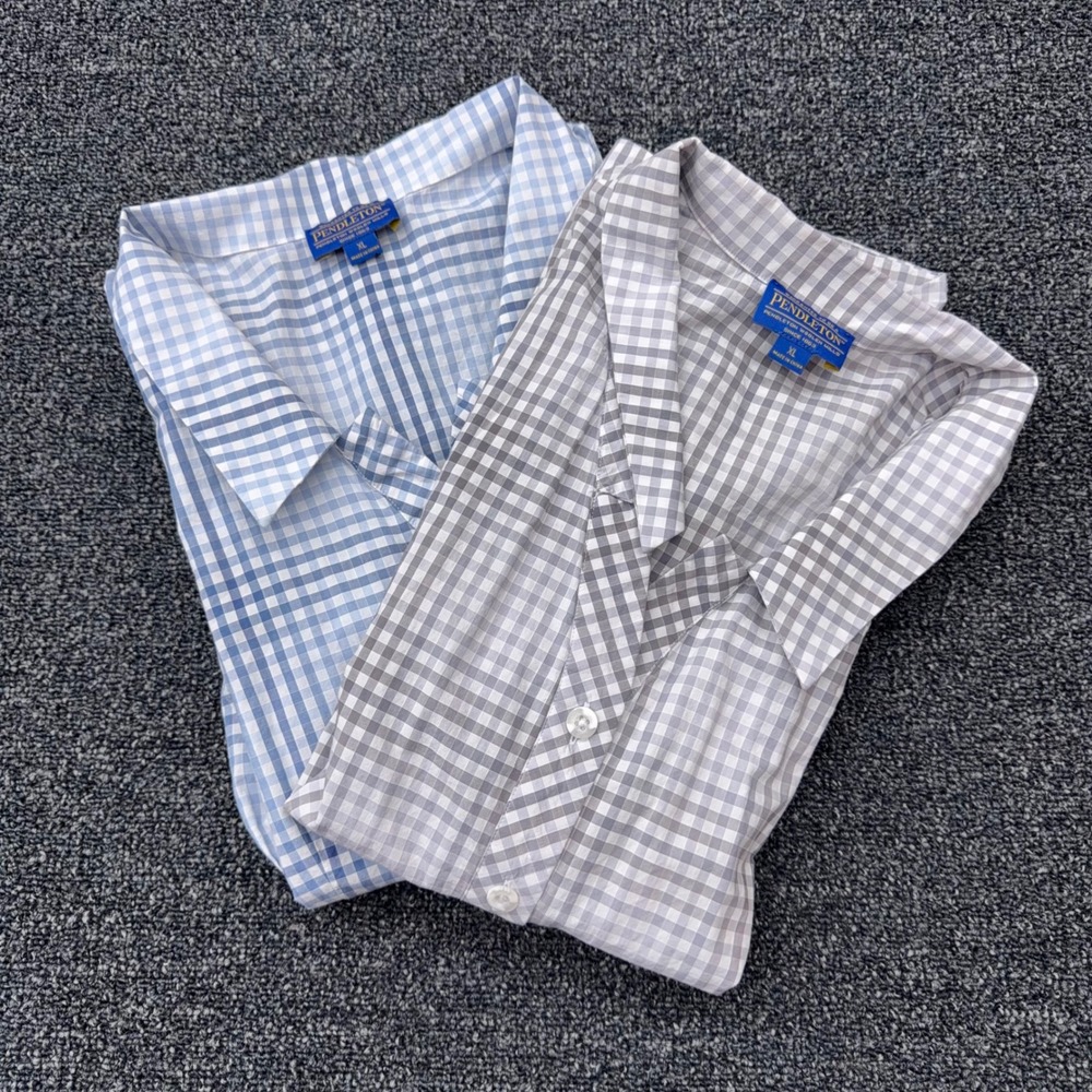 Pendleton Womens XL Cotton Plaid Button Up Shirt Bundle Blue Grey Short Sleeve
